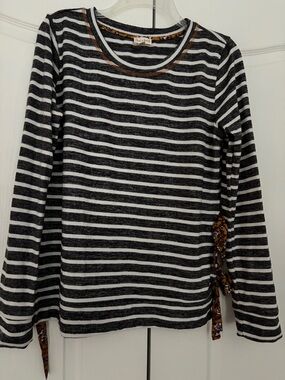 NWOT Hem & Thread Gray and White Striped Knit Top with Floral Ties